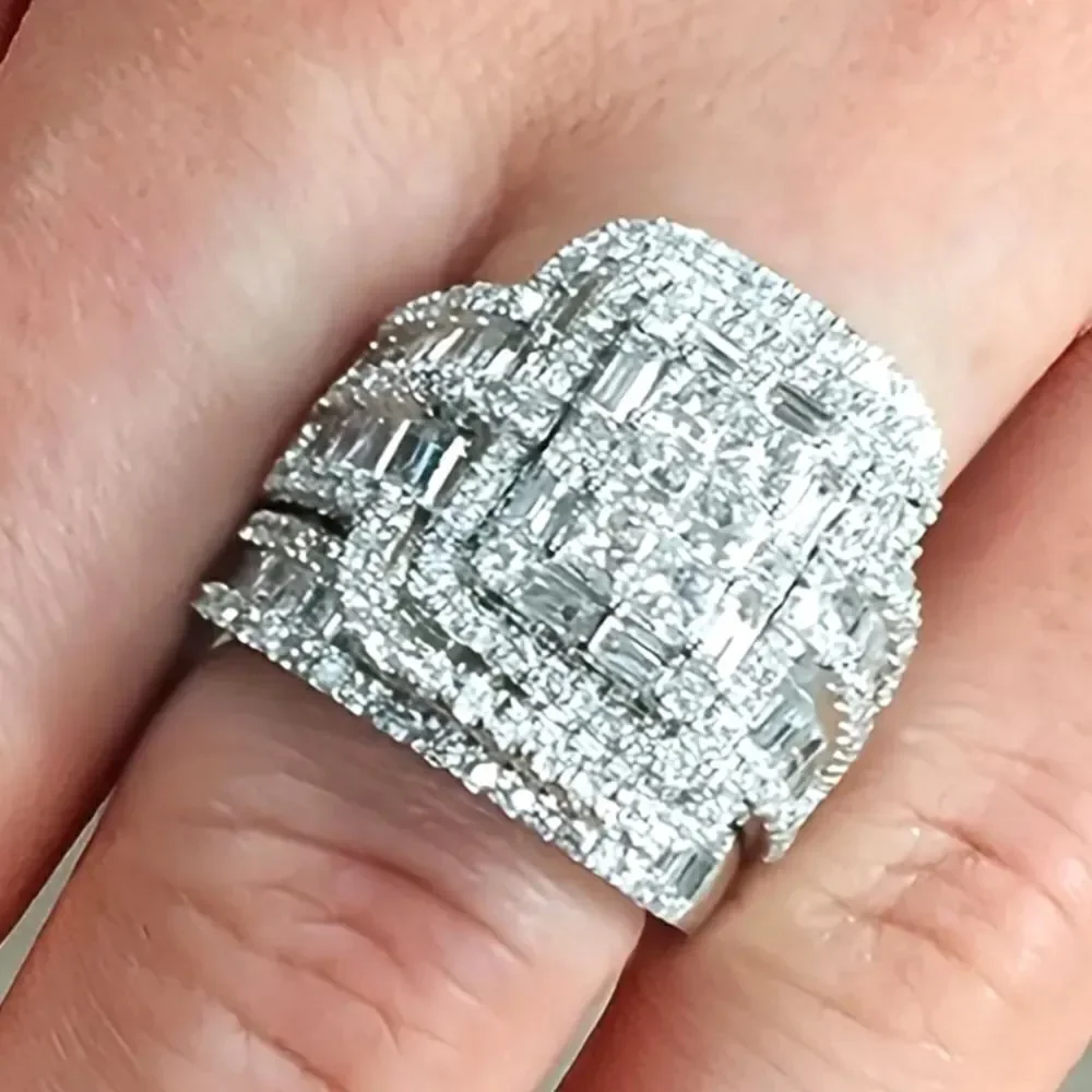 Shimmering Cluster Engagement /Wedding Set 5Ct Lab Created Diamond Unisex